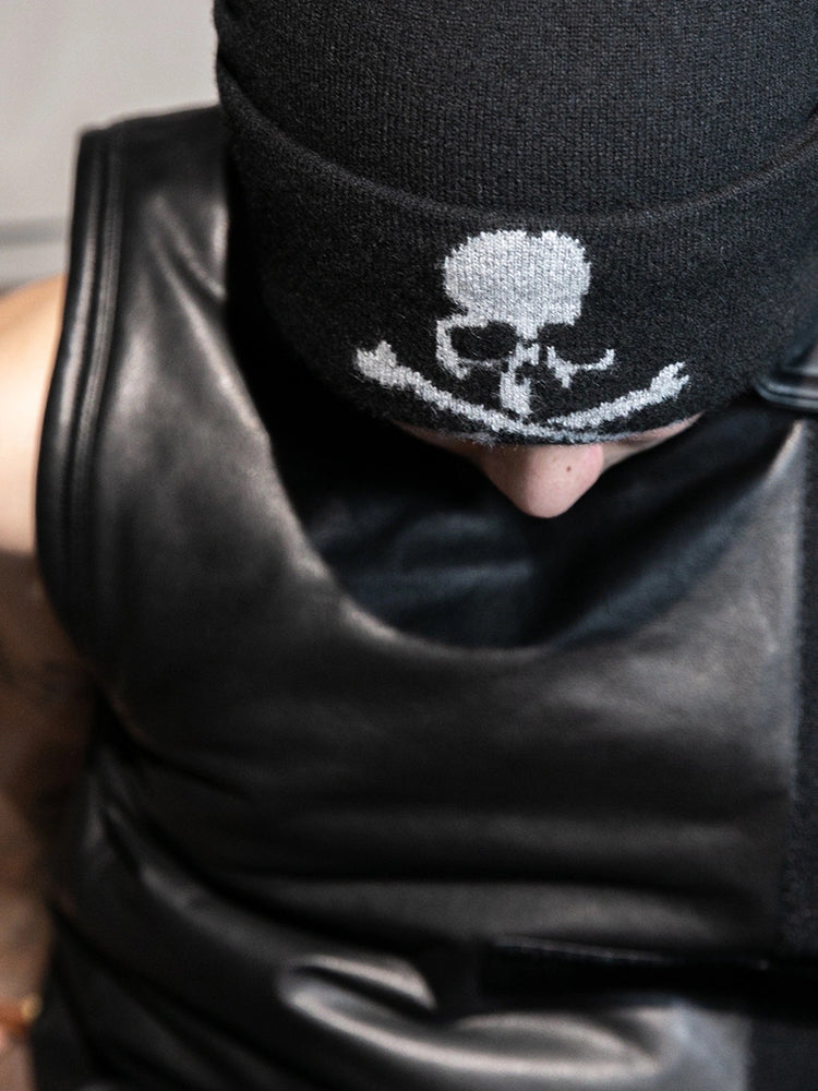 MASTERMIND Skull-Embroidered Wool Knit Beanie – Unisex Warm Slouchy Hat Couples