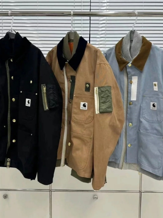 Self-made Detroit Double Collar Carhartt X Sacai Jacket Canvas Patchwork Workwear