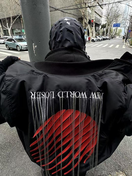 Self-made Hood By Air Fringe Bomber – HBA Embroidered Slogan Jacket
