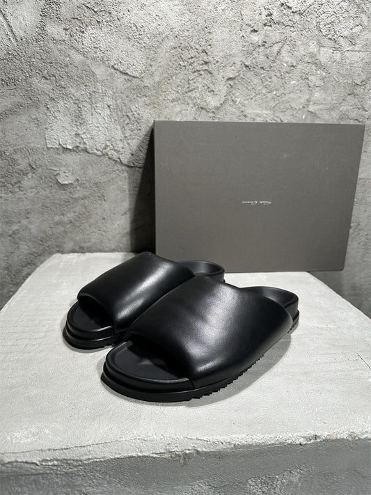 Self-made Rick Owens Sheepskin Loafer Slipper Dark Vibe Bread Shoes Flip-Flop