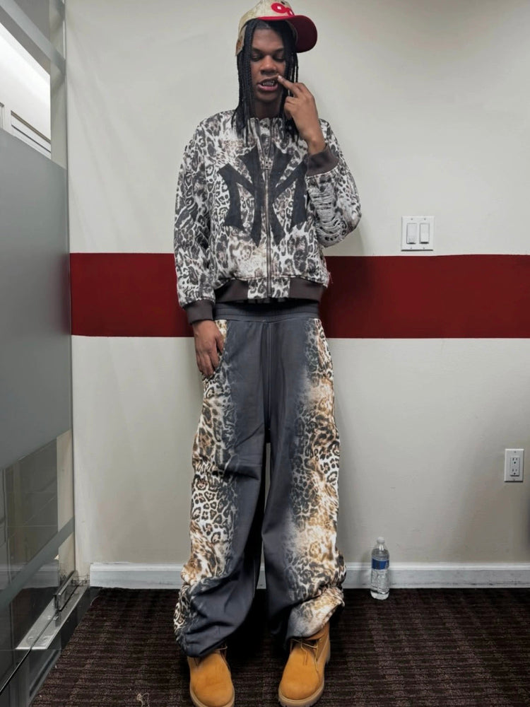 Mowalola x Ksubi Cheetah Print Bomber - Distressed Zip-Up Jacket Deconstructed Details