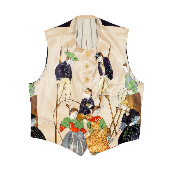 Self-made Yohji Yamamoto Dark Aesthetic Rokumeikan Silk Print Unisex Casual Vest