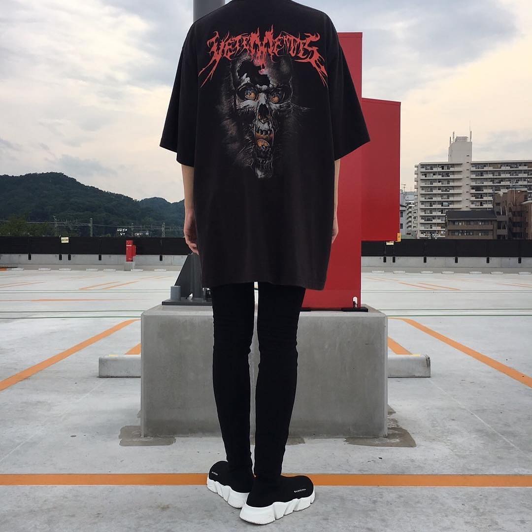 Self-made Vetement Washed Direct Print Ghost Face Skull T-Shirt Oversized Short