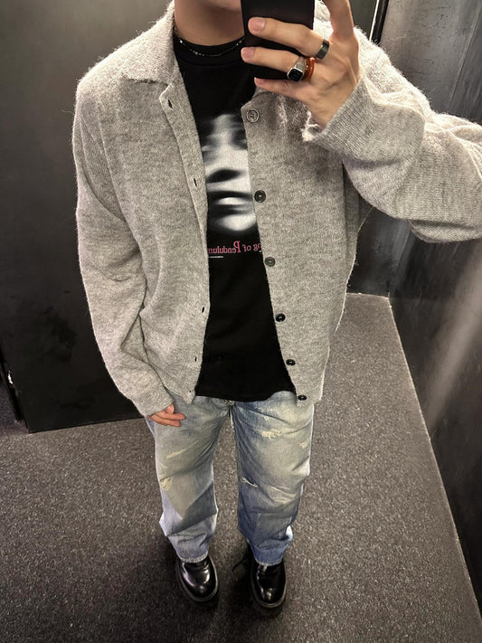donclick 24FW Our Legacy Mohair Wool Blend Cardigan Light Grey Relaxed Fit Knit