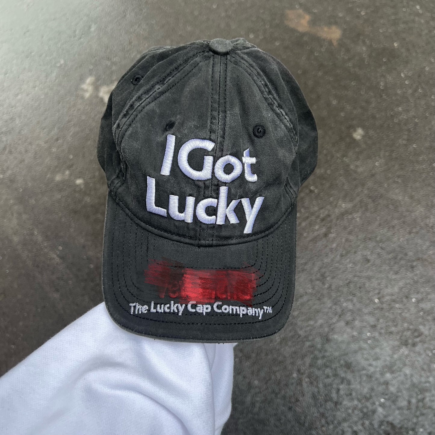 Vetements 22FW Washed Gray Embroidered Baseball Cap "I Got Lucky" Long Brim Hat