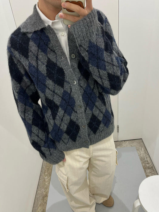 donclic Blue-Grey Mohair Wool Vest -Diamond Our Legacy Knit Relaxed Fit Cardigan