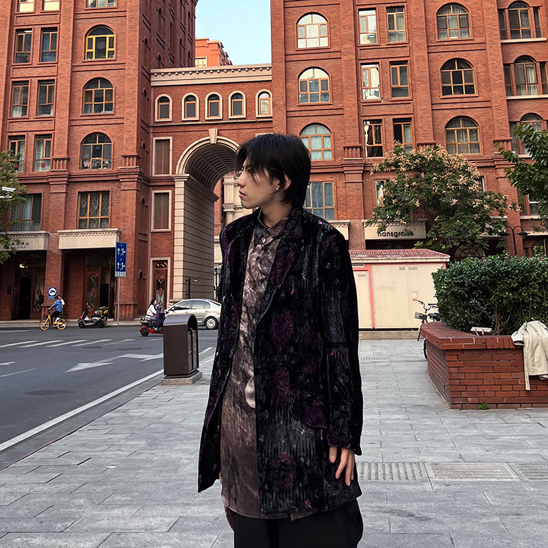 Yohji Nomad Velvet Blazer - Central Asian Traveler Collection Purple Silk Jacket