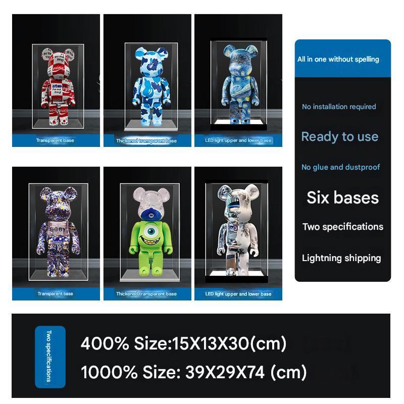 One-Piece Clear Acrylic Display Case for Bearbrick Figures No-Assembly Dustproof Cover