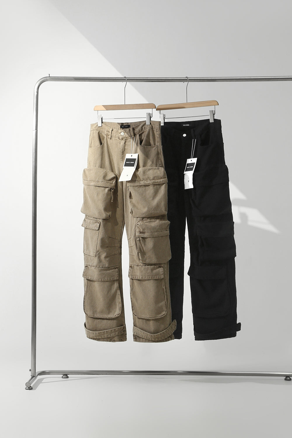 24SS Techwear Washed Denim Wide-Leg Heavyweight Cargo Pants Pockets Workwear