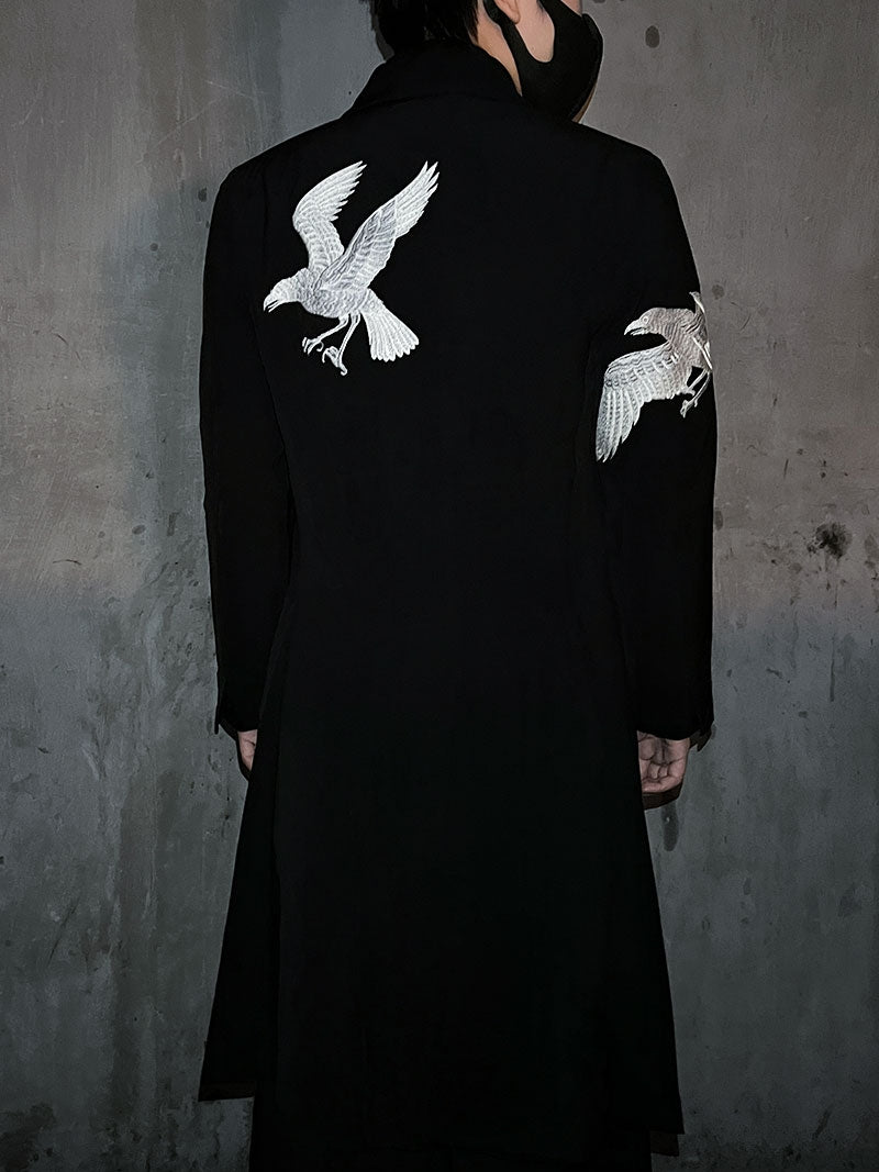 Self-made Yohji Yamamoto Dark 21AW Long Blazer Coat Dual Crow Embroidery on Back