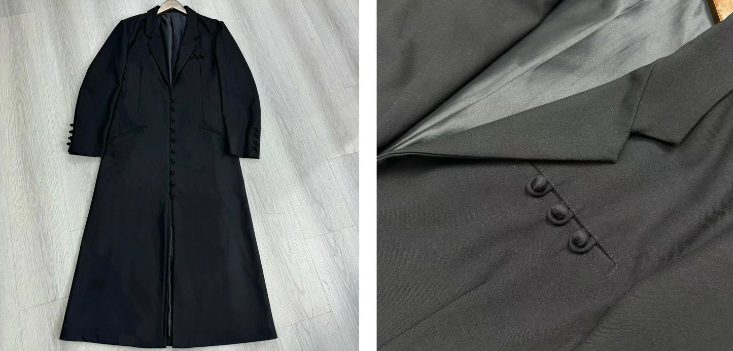 Donclick Yohji AW18 Monastic Collection Tuxedo-Wrap Fabric Buttons Wool Overcoat