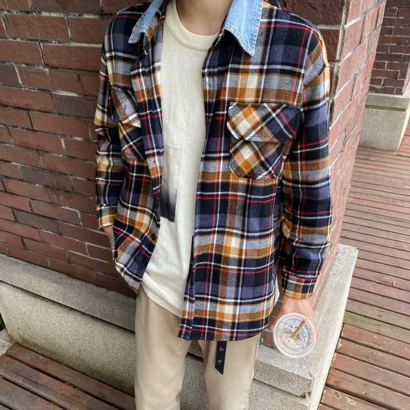 Fear of God 5th Season Wool Yellow Plaid Shirt Jacket Denim Collar Cashmere Lining