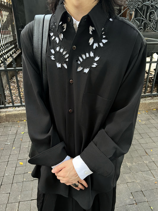 Self-made Yohji Yamamoto 'Flower & Youth' Wool Shirt Jacket - Cherry Blossom Cut-Out Detailing