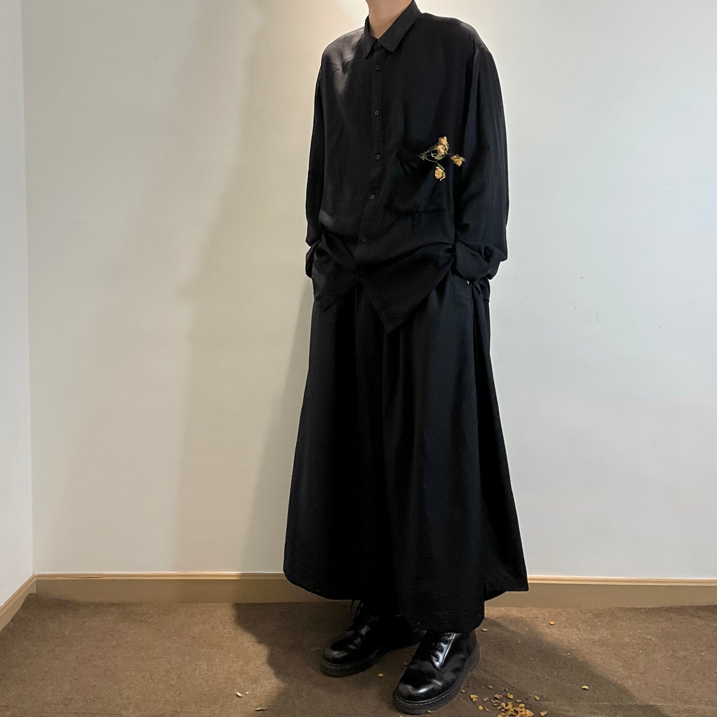 Self-made Yohji Yamamoto Dark Core Soft Rayon Base Layer Square-neck Black Shirt