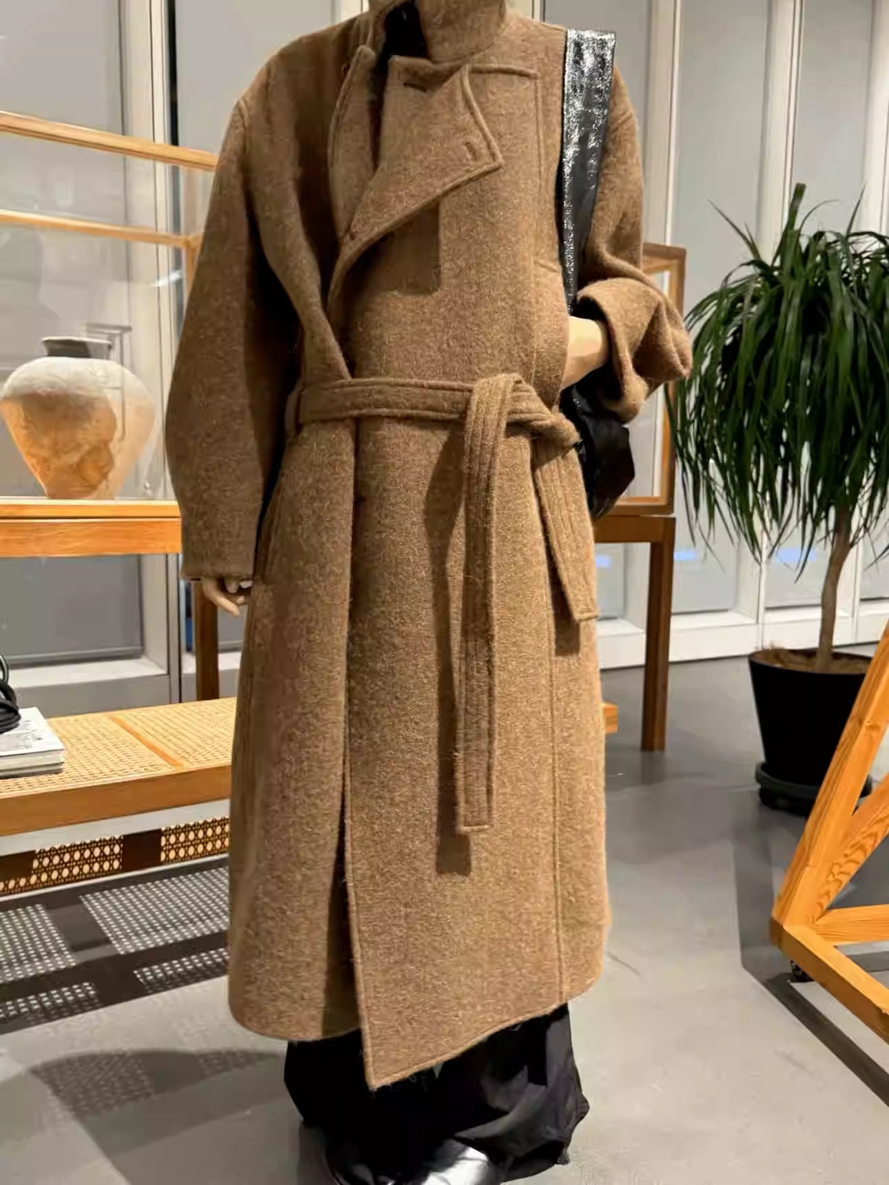 Self-made Lemaire*vibe Alpaca Wool Blend Brown Stand Collar Robe Trench Coat