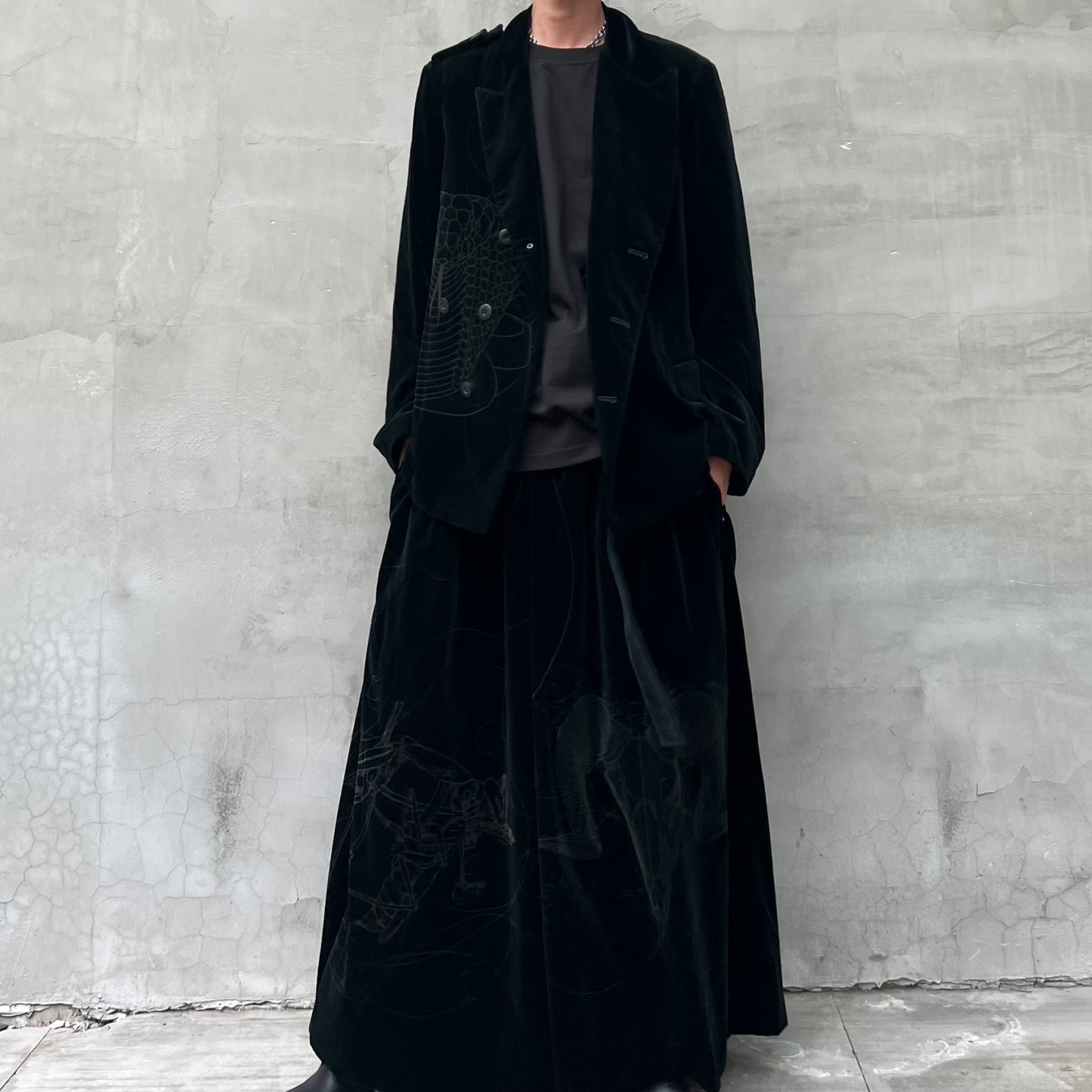 Self-made Yohji Yamamoto Velvet Family Crest Serpent Emblem Jacket - Skirt Suit