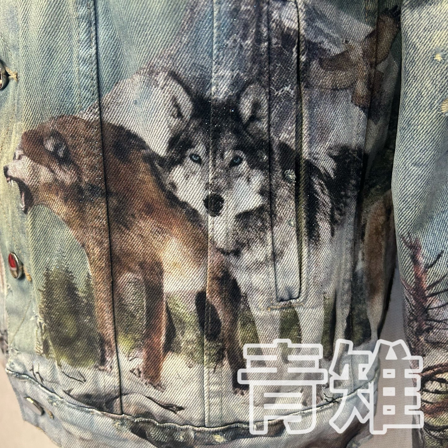 Self-made AMIRI 18AW Snow Wolf Graffiti Jacket - Shearling Collar Waxed High-Street