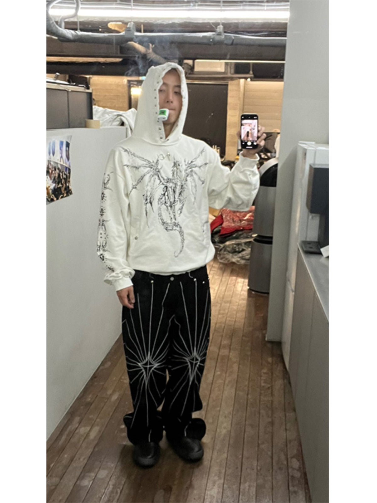 THUG CLUB Street Spider Web Embroidered Straight-Leg Jeans Loose Fit Jay Park