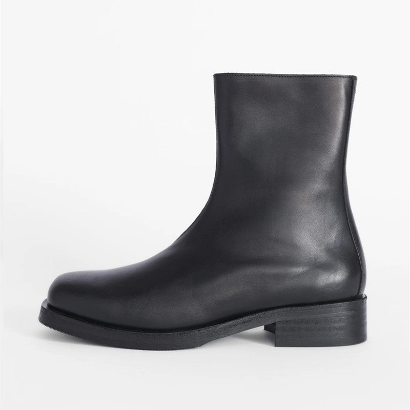 Our Legacy Black Leather Mid-Calf Chelsea Boots High-End Unisex Short Boots