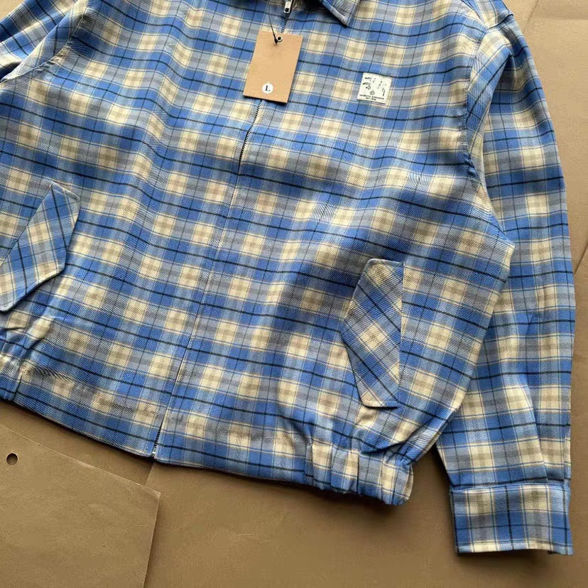 Stussy 24SS Blue Plaid Collared Coach Jacket – Retro Coats Casual Outerwear
