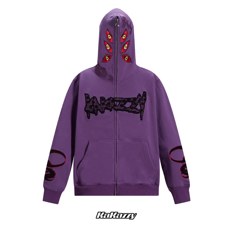 Kakazzy Demon Slayer Zip Hoodie: Heavyweight Cotton Unisex Outerwear