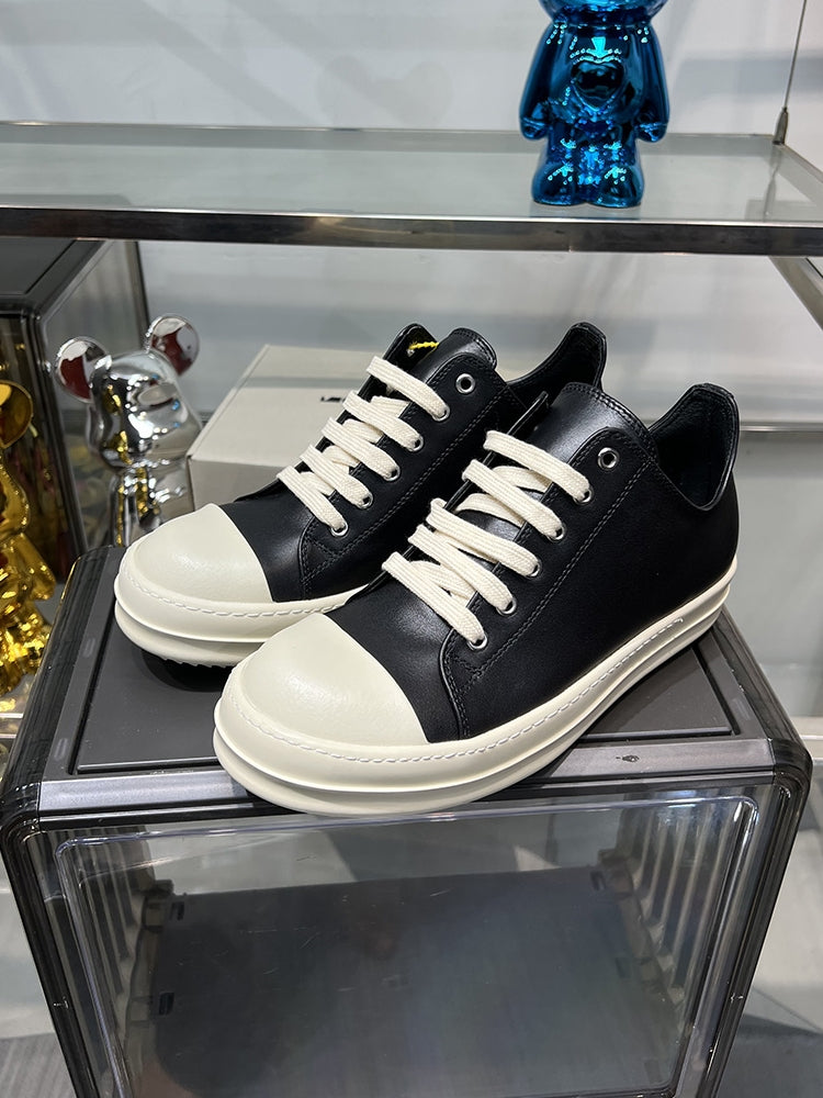 Self-made Rick Owen Low-Top Leather Platform Sneaker RO Dark Elevated Sole Casual Shoes