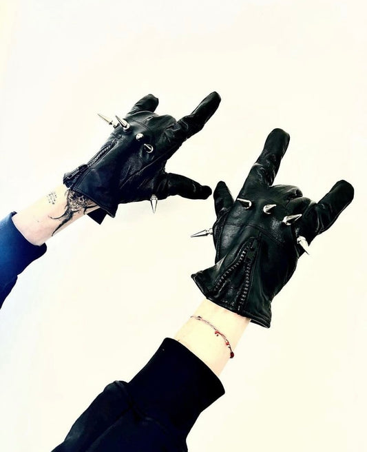 Kim Krueger Opium Punk Gloves - Heavy Studded Goat Leather Biker Jerry Edition