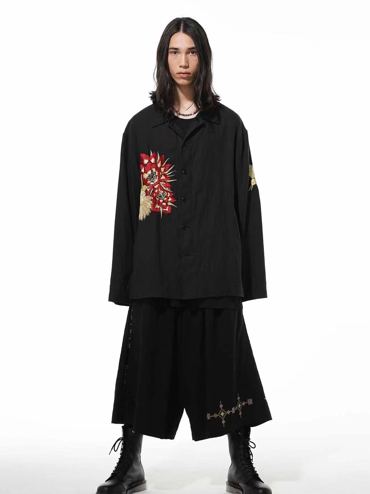 Self-made Yohji Yamamoto Hummingbird Embroidered Silk-Linen Jacket Long Sleeve