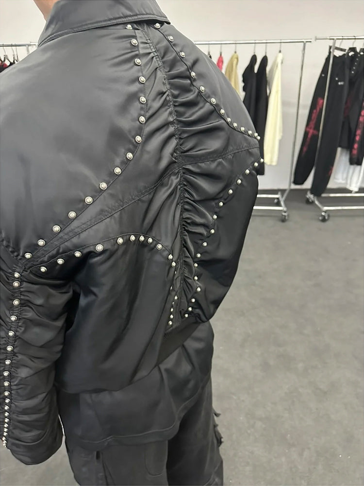 Donclickin Thug Club Star&Moon Studded Bomber – Short-Cut Cotton Flight Jacket