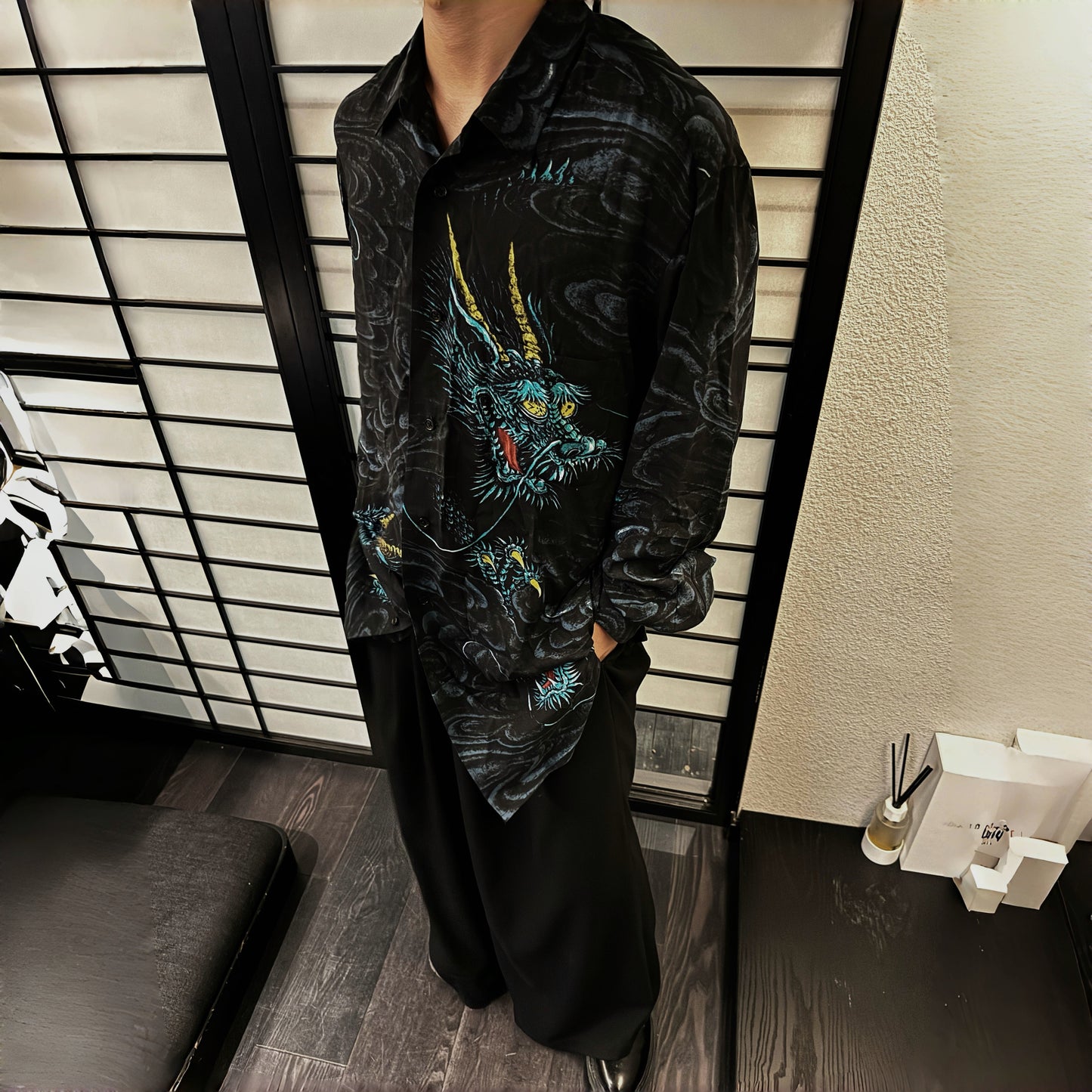 Yohji Yamamoto Ukiyo-e 'Old Dragon's Fading Dream' Viscose Long Sleeve Shirt