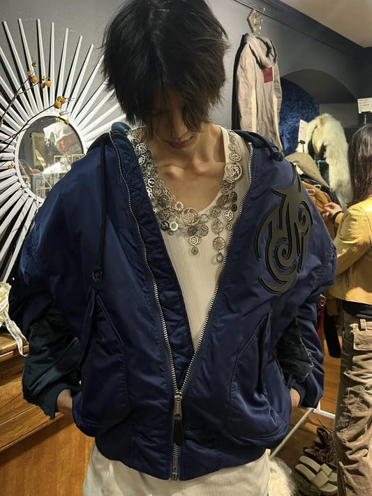 Custom-made 19AW Alpha Industries Vetements Tribal Bomber Blue Padded Jacket