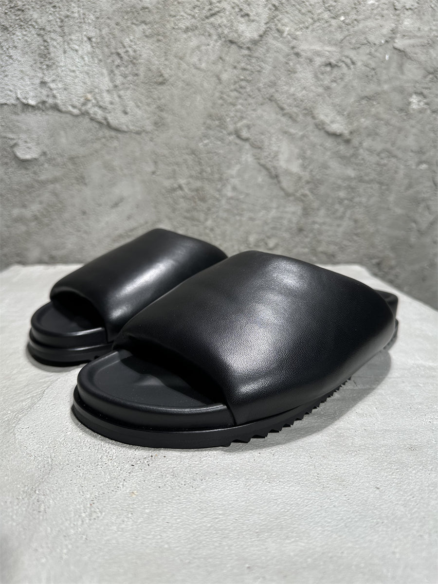 Self-made Rick Owens Sheepskin Loafer Slipper Dark Vibe Bread Shoes Flip-Flop