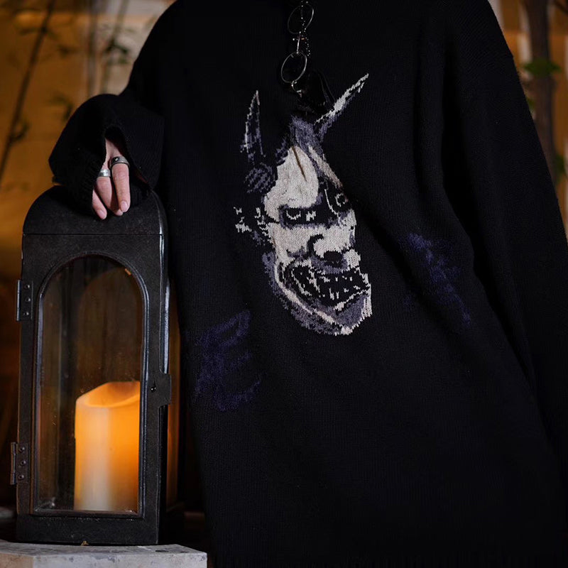 Donclickin -Dark Hannya Mask Muddy Yohji Yamamoto Wool Sweater Knitwear Pullover