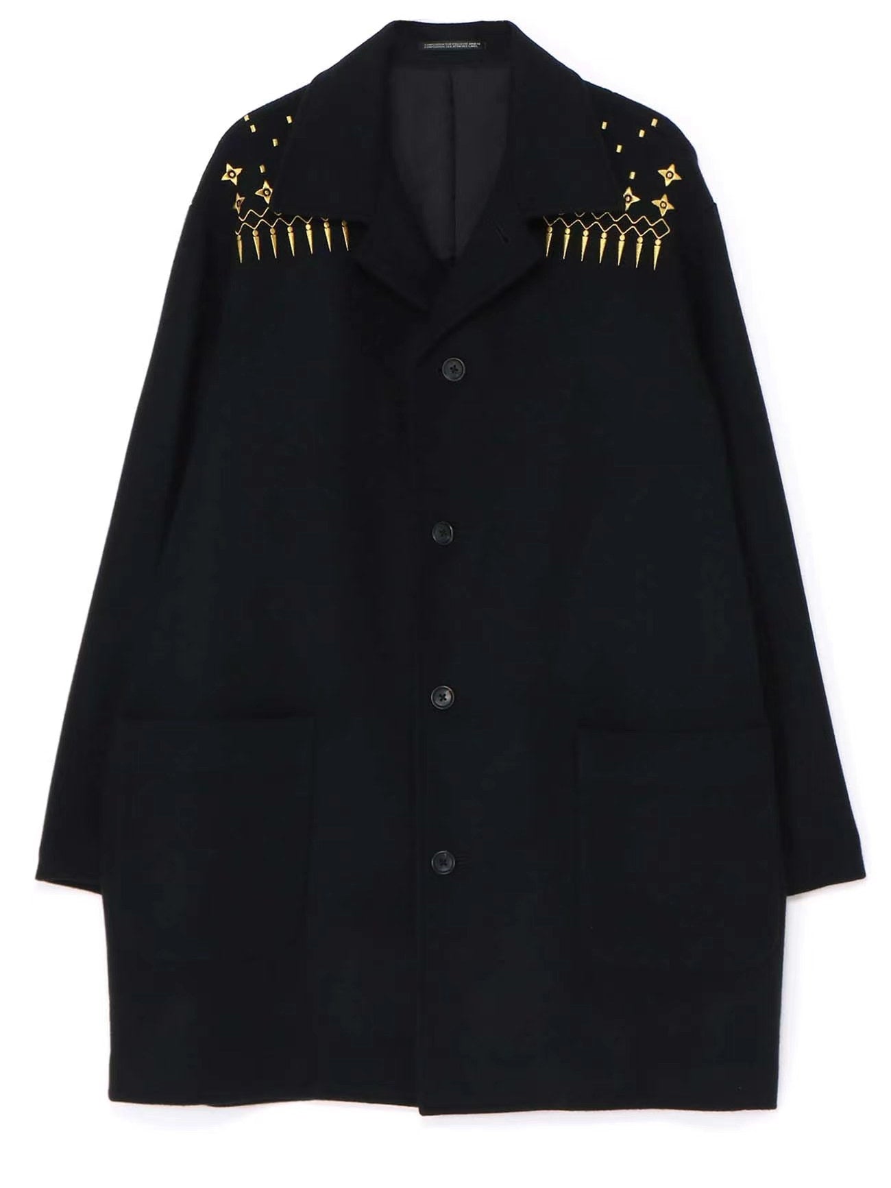 Self-made Yohji Yamamoto 23FW Dark Wool Coat – Heavy Embroidery Collection