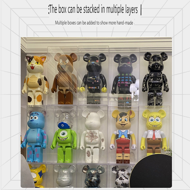 One-Piece Clear Acrylic Display Case for Bearbrick Figures No-Assembly Dustproof Cover