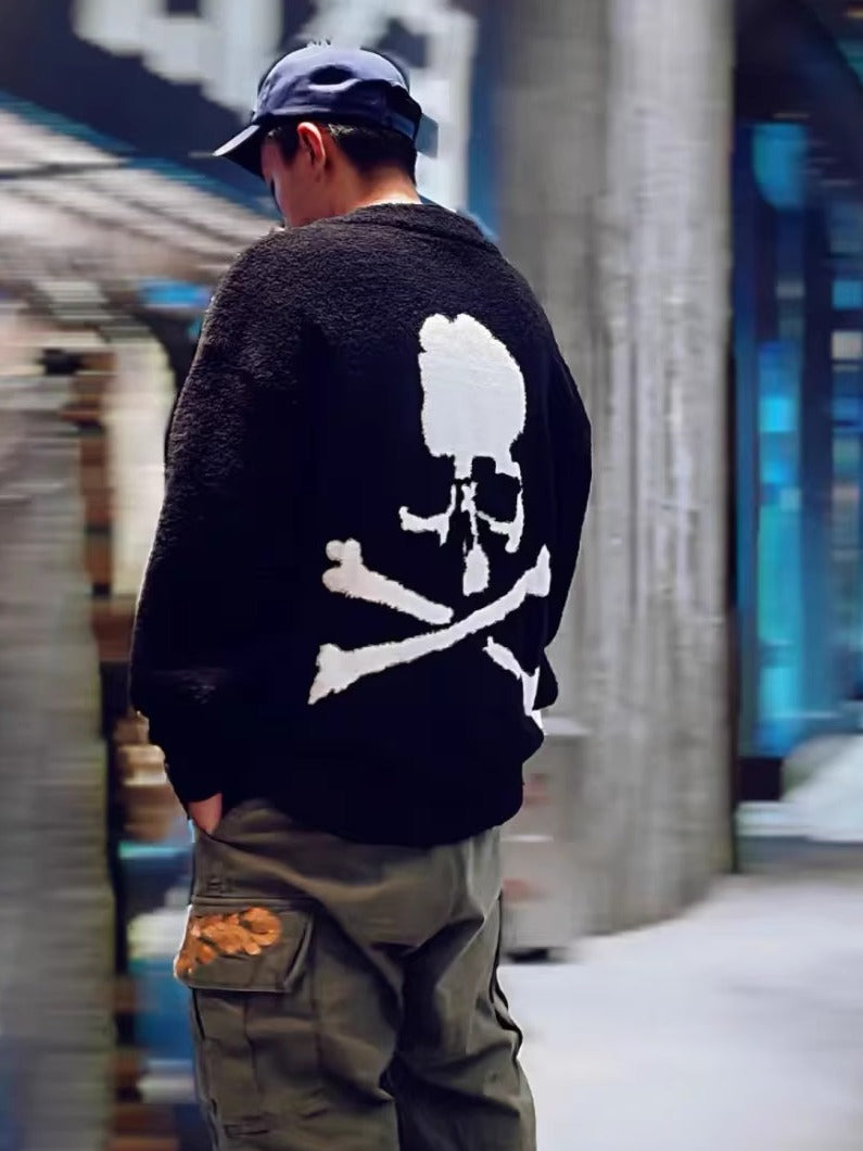 Mastermind Online Dark Alpaca Skull Cardigan – High-Street Loose Knit Sweater