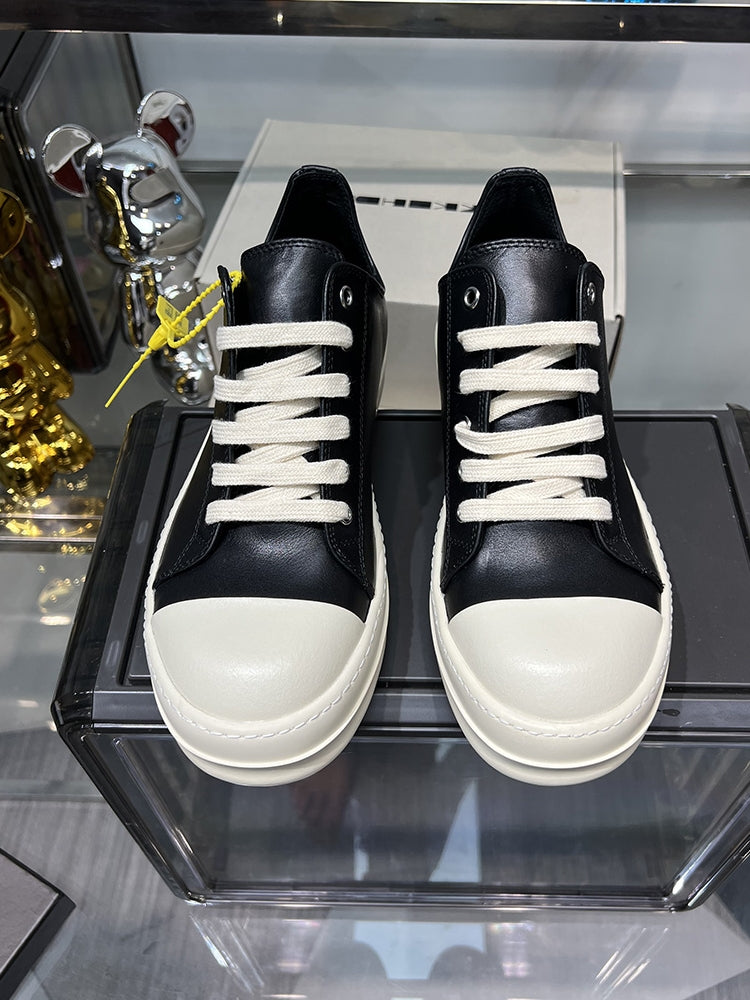 Self-made Rick Owen Low-Top Leather Platform Sneaker RO Dark Elevated Sole Casual Shoes