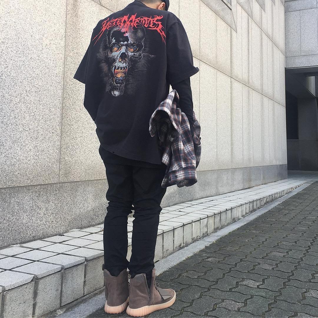 Self-made Vetement Washed Direct Print Ghost Face Skull T-Shirt Oversized Short