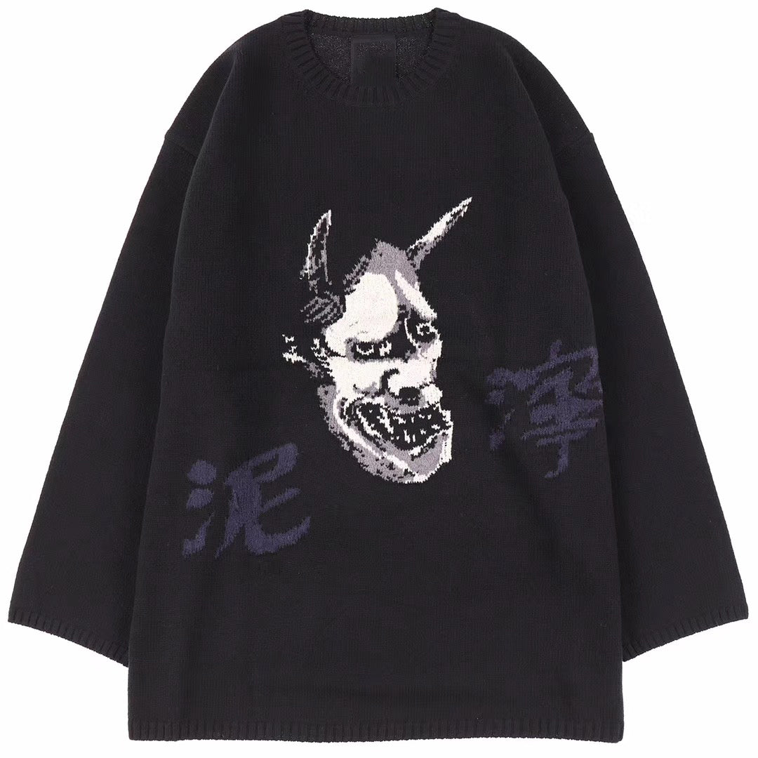 Donclickin -Dark Hannya Mask Muddy Yohji Yamamoto Wool Sweater Knitwear Pullover