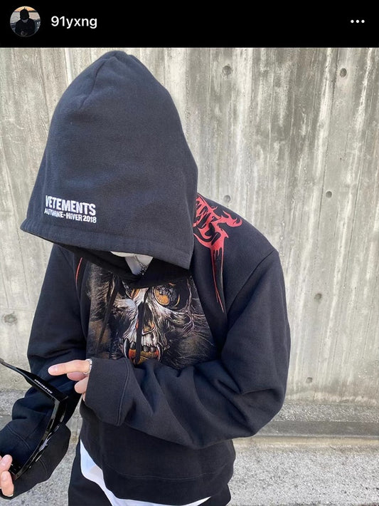 Self-made Vetement VTM Padded Shoulder Ghost Face Hoodie Heavyweight Outerwear
