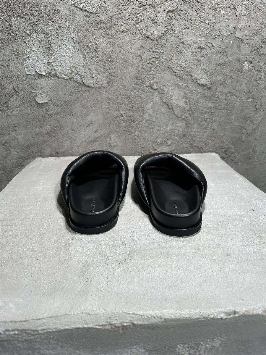 Self-made Rick Owens Sheepskin Loafer Slipper Dark Vibe Bread Shoes Flip-Flop