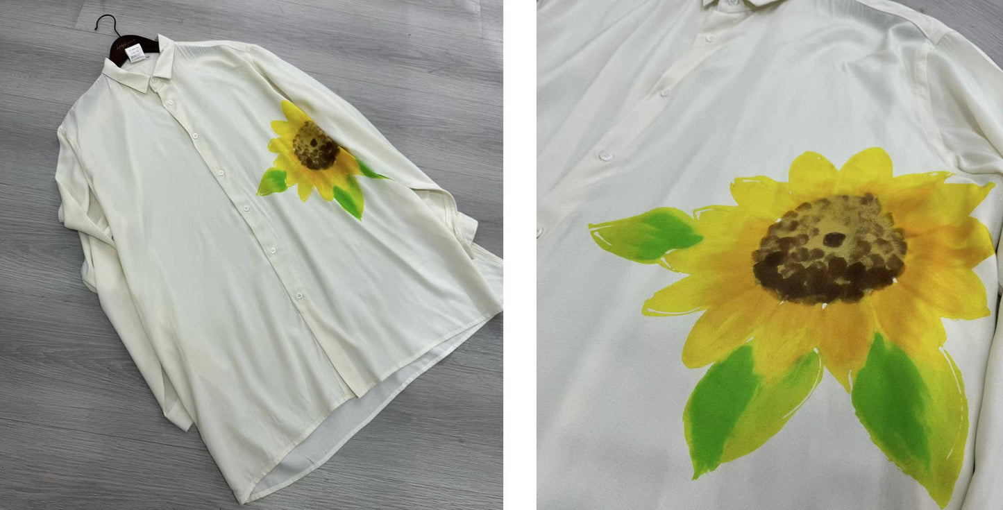 Self-made Yohji Yamamoto – Floral “Flowers & Youth” Sunflower Print Rayon Shirt