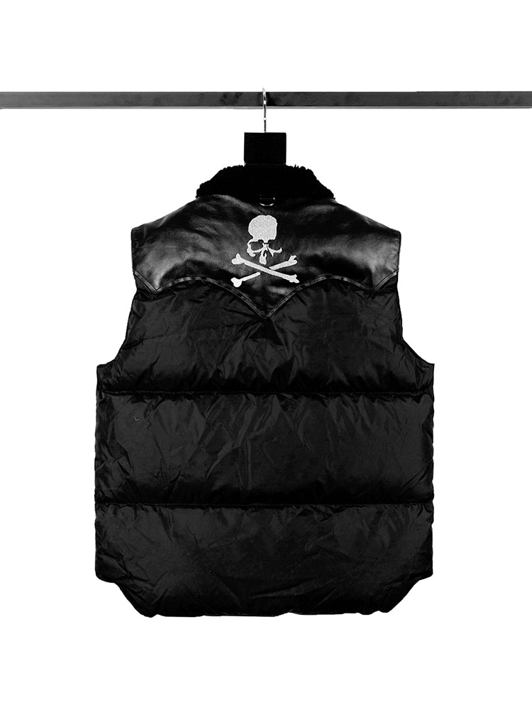 MMJ Dark Skull CHRISTY Vest Leather Gilet Fur Collar MASTERMIND / Down Padding