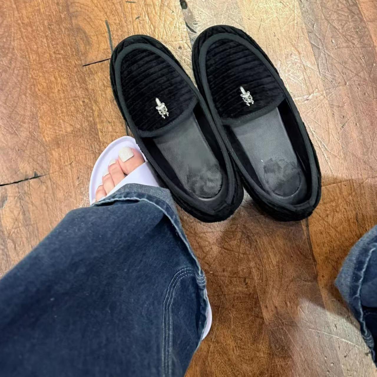 Self-made Dagger Loafer - Chorme 925 Silver Accent Black Corduroy Slip-On