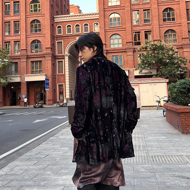 Yohji Nomad Velvet Blazer - Central Asian Traveler Collection Purple Silk Jacket