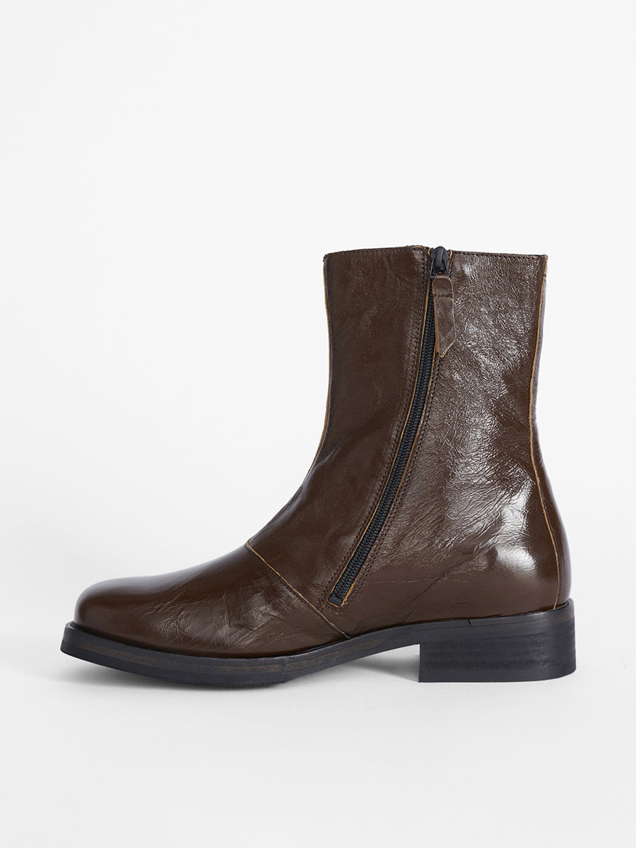 Self-made Our Legacy Brown Leather Mid-Calf Boots Minimalist High-End Chelsea