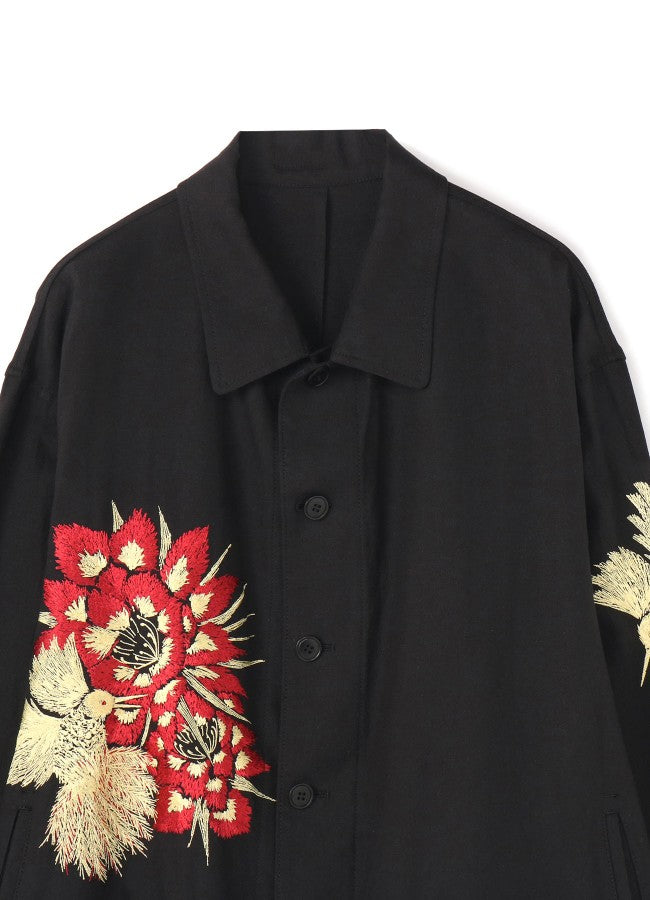 Self-made Yohji Yamamoto Hummingbird Embroidered Silk-Linen Jacket Long Sleeve