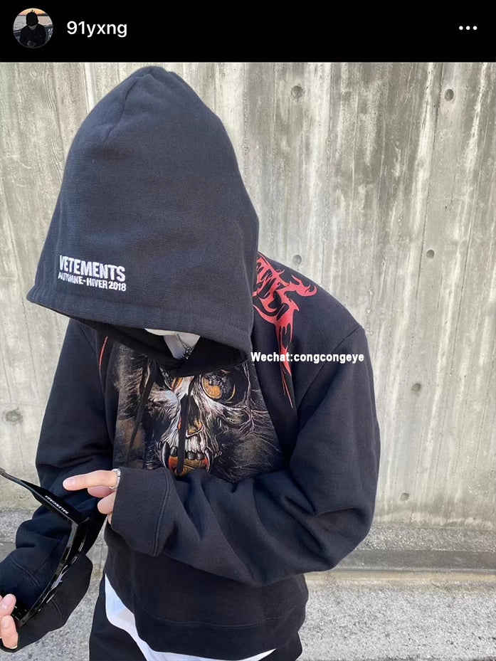 Self-made Vetement VTM Padded Shoulder Ghost Face Hoodie Heavyweight Outerwear