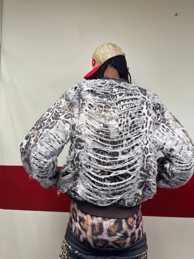 Mowalola x Ksubi Cheetah Print Bomber - Distressed Zip-Up Jacket Deconstructed Details