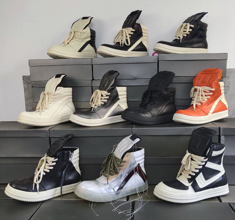 Self-made Rick Owen Reverse Triangle High-Top Leather Shoes Thick SoleSneakers Short Boots